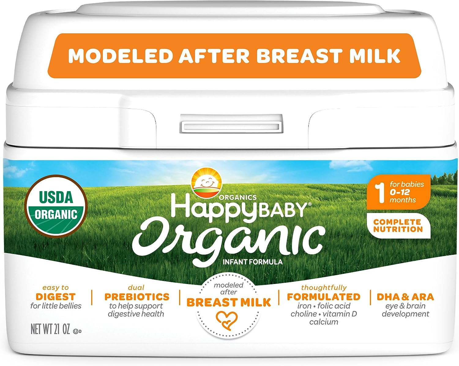 Happy Baby Organics Infant Formula, Milk Based Powder with Iron Stage 1, 21 Ounce (Pack of 1) packaging may vary - Image 1